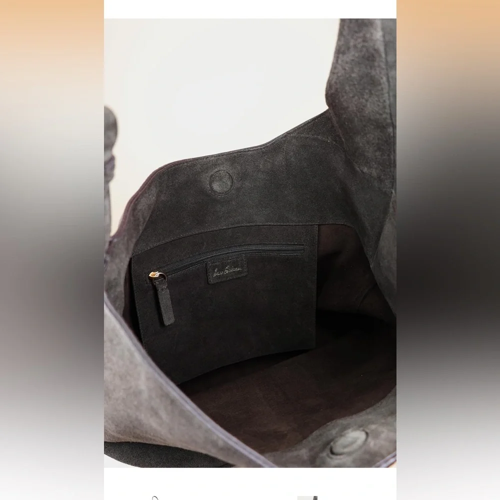 Sam Edelman🤎🖤 Astrid spiced pecan Suede Women's Black Leather Bucket Bag NWT